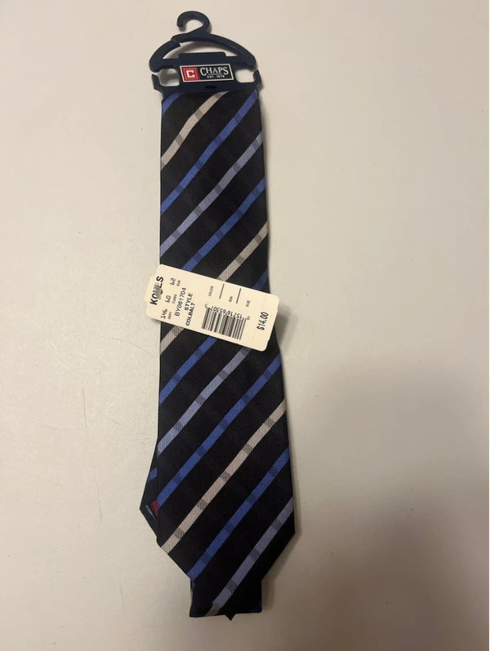 NWT Kohl's Men's Striped Tie - Black, Cobalt Blue & White Diagonal Stripes